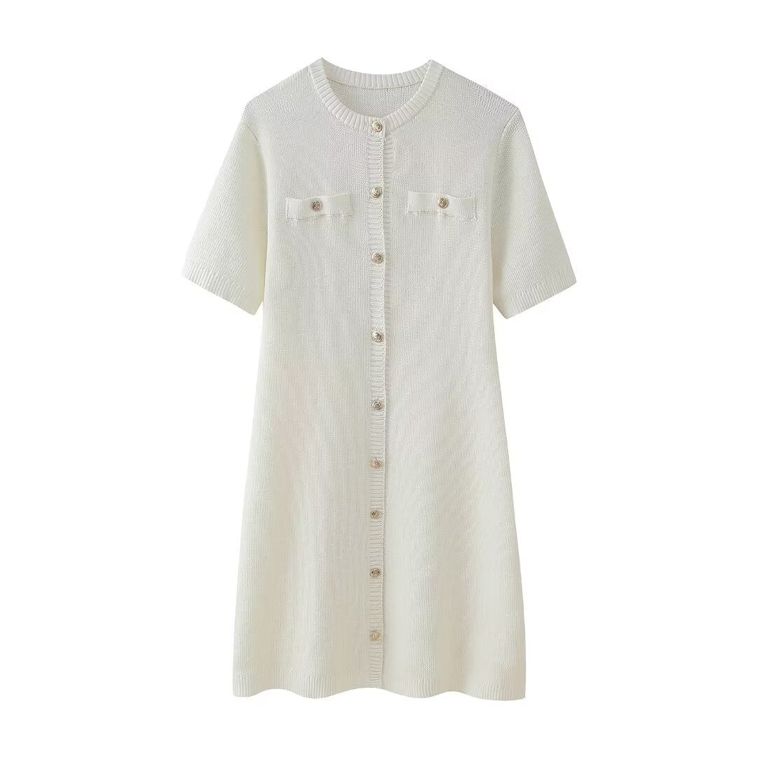 Levoire | Robe Minijupe Blanche Avec Manches Courtes Et Fermeture Boutonnée
