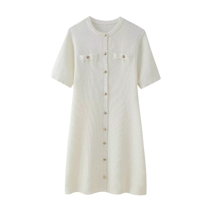 Levoire | Robe Minijupe Blanche Avec Manches Courtes Et Fermeture Boutonnée