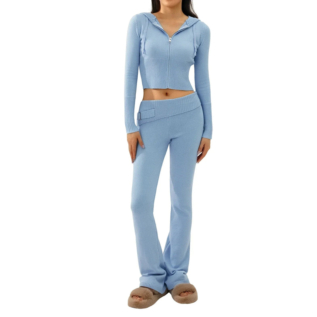 Levoire | Ensemble De Salon Capuche Fermeture Éclair Ensemble Deux Pièces Loungewear Pour Femmes Bleu
