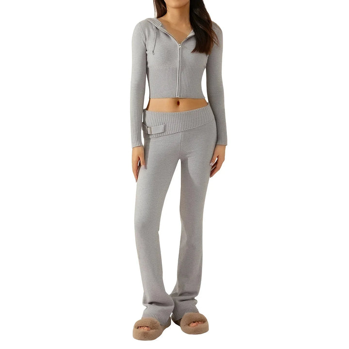 Levoire | Ensemble De Salon Capuche Fermeture Éclair Ensemble Deux Pièces Loungewear Pour Femmes Gris