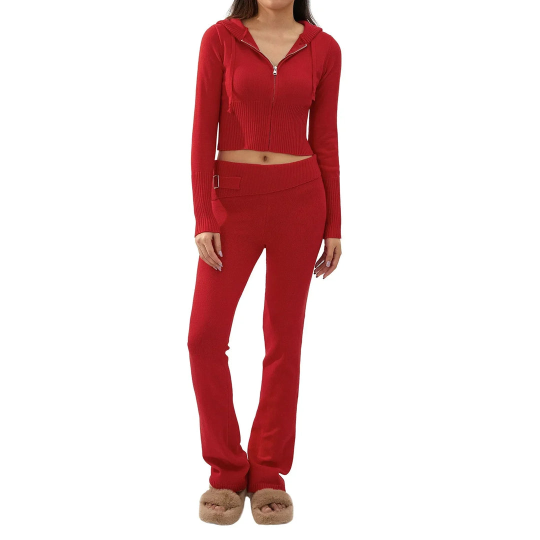Levoire | Ensemble De Salon Capuche Fermeture Éclair Ensemble Deux Pièces Loungewear Pour Femmes Rot