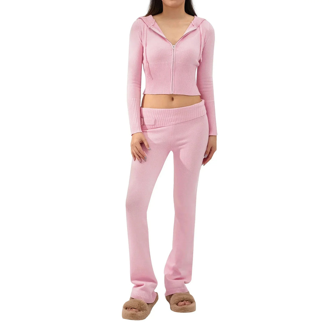 Levoire | Ensemble De Salon Capuche Fermeture Éclair Ensemble Deux Pièces Loungewear Pour Femmes Rosa