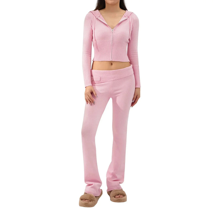 Levoire | Ensemble De Salon Capuche Fermeture Éclair Ensemble Deux Pièces Loungewear Pour Femmes Rosa