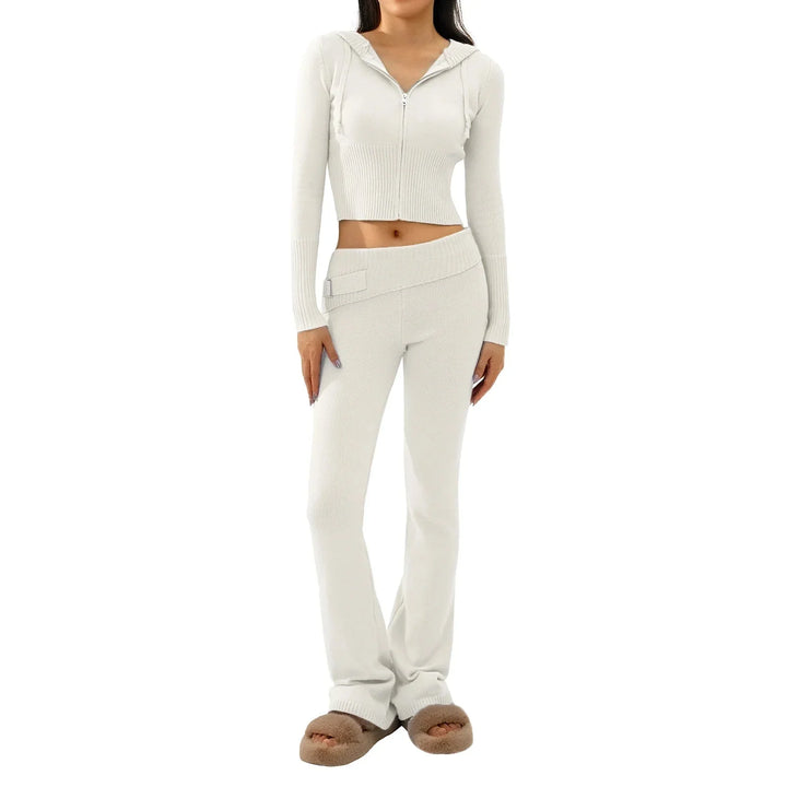 Levoire | Ensemble De Salon Capuche Fermeture Éclair Ensemble Deux Pièces Loungewear Pour Femmes Blanc
