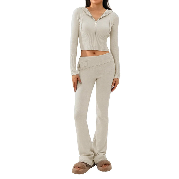 Levoire | Ensemble De Salon Capuche Fermeture Éclair Ensemble Deux Pièces Loungewear Pour Femmes Beige