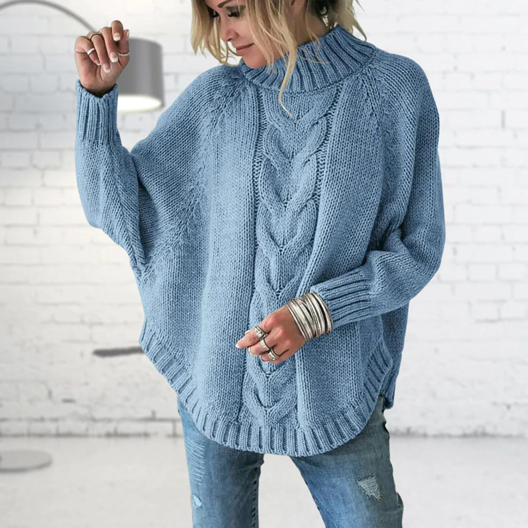 Levoire | Pull Batwing Coupe Décontractée Pull En Câble Tricot Féminin Bleu