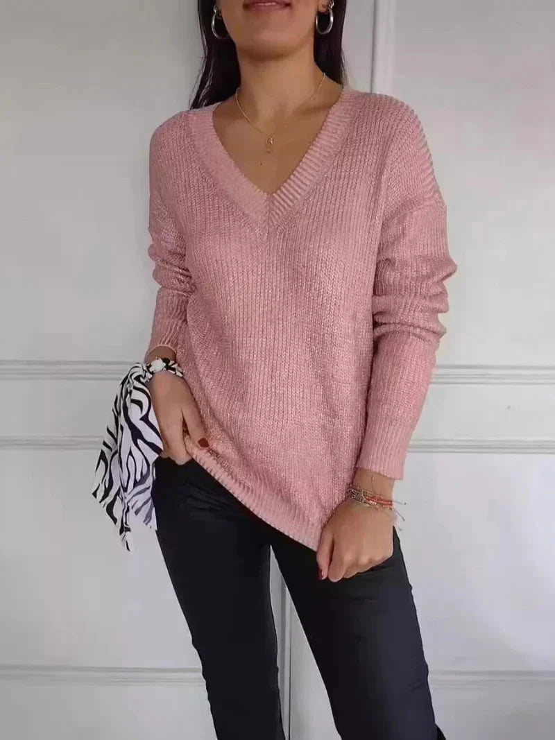 Levoire | Pull Femme Avec Manches Longues Brillantes Et Col En V Rosa