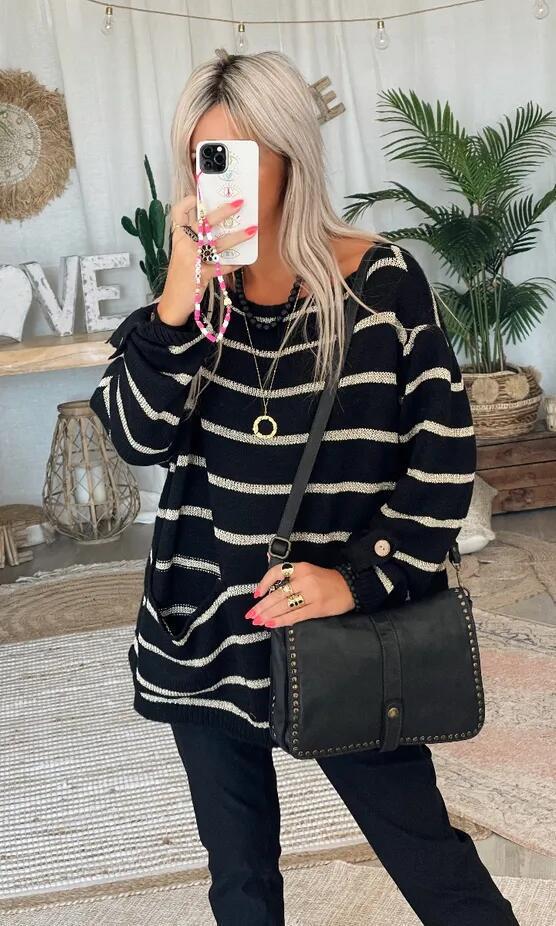 Levoire | Pull Rayé Modèle Ample Grand Pull Vêtements Femme