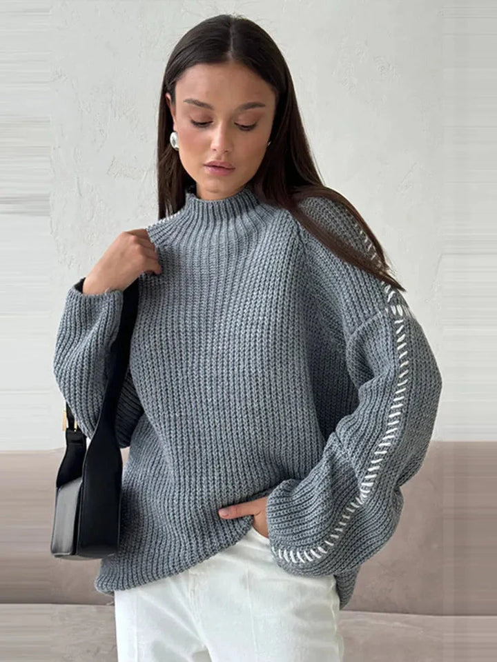 Levoire | Col Montant Modèle Décontracté Pullover Tricot Femmes Gris