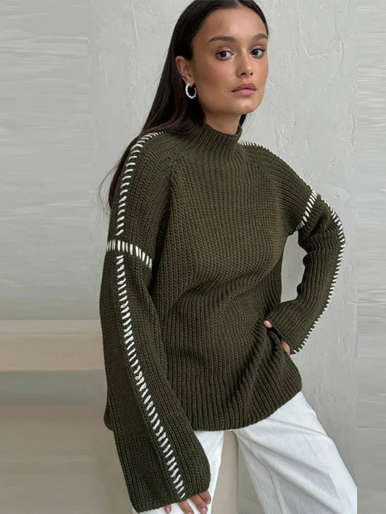 Levoire | Col Montant Modèle Décontracté Pullover Tricot Femmes Vert foncé