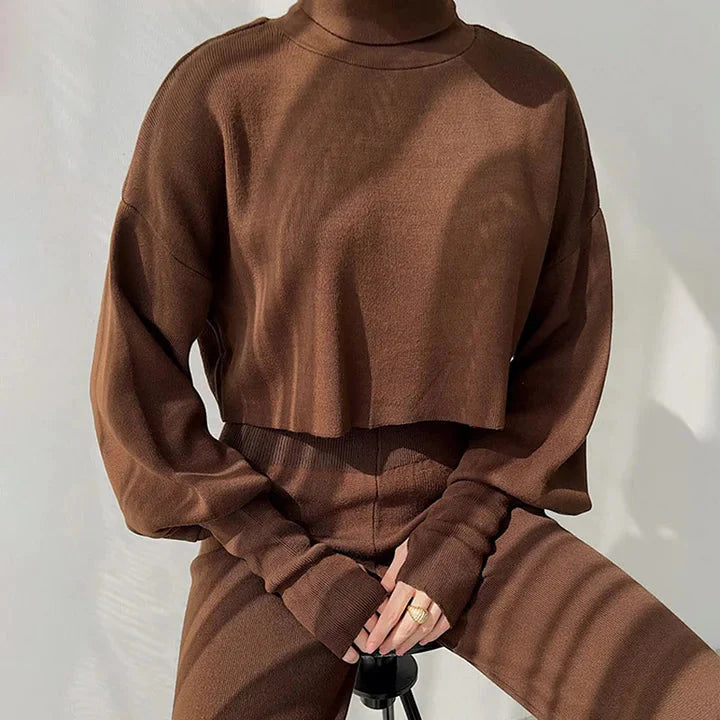 Levoire | Ensemble Deux Pièces Femme Col Roulé Pantalon Taille Haute Jambe Ample Co Ord Set