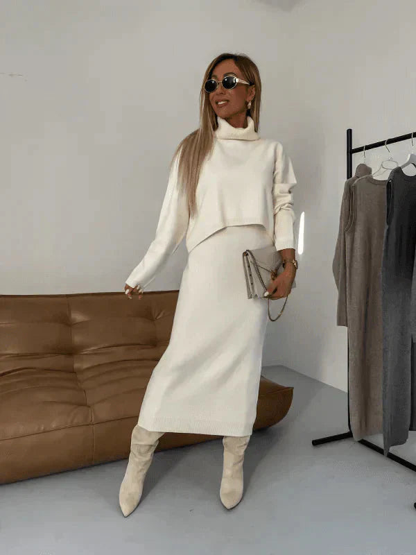 Levoire | Ensemble À Manches Longues Col Roulé Deux Pièces Jupe Et Top Vêtements Pour Femmes Blanc