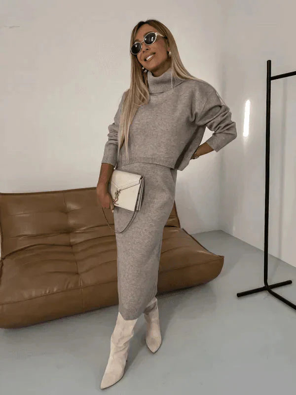 Levoire | Ensemble À Manches Longues Col Roulé Deux Pièces Jupe Et Top Vêtements Pour Femmes Khaki