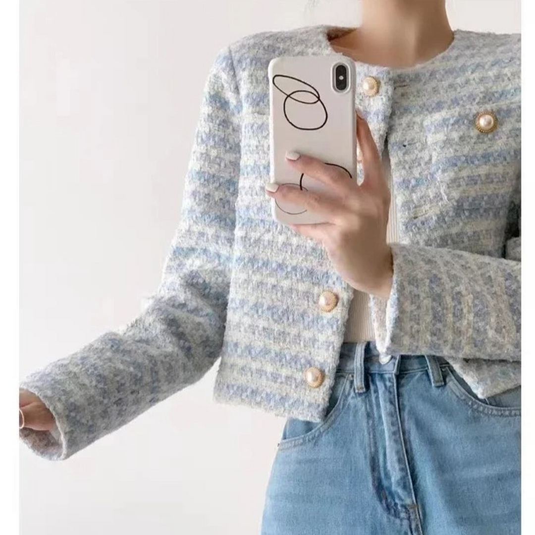 Levoire | Gilet Court De Style Avec Imprimé Tweed Bleu-gris