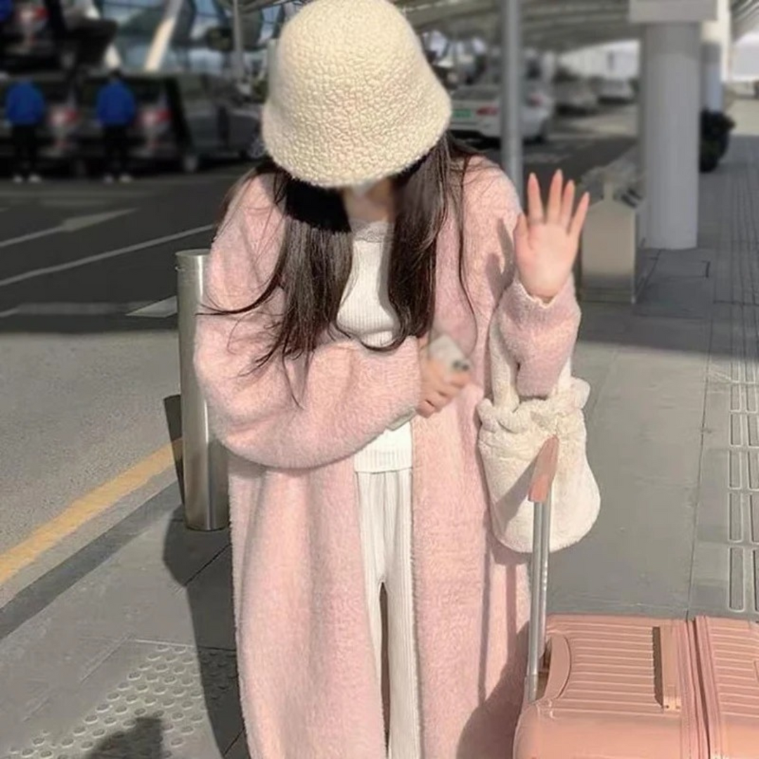 Levoire | Gilet Long Modèle Crème Et Rose Rosa
