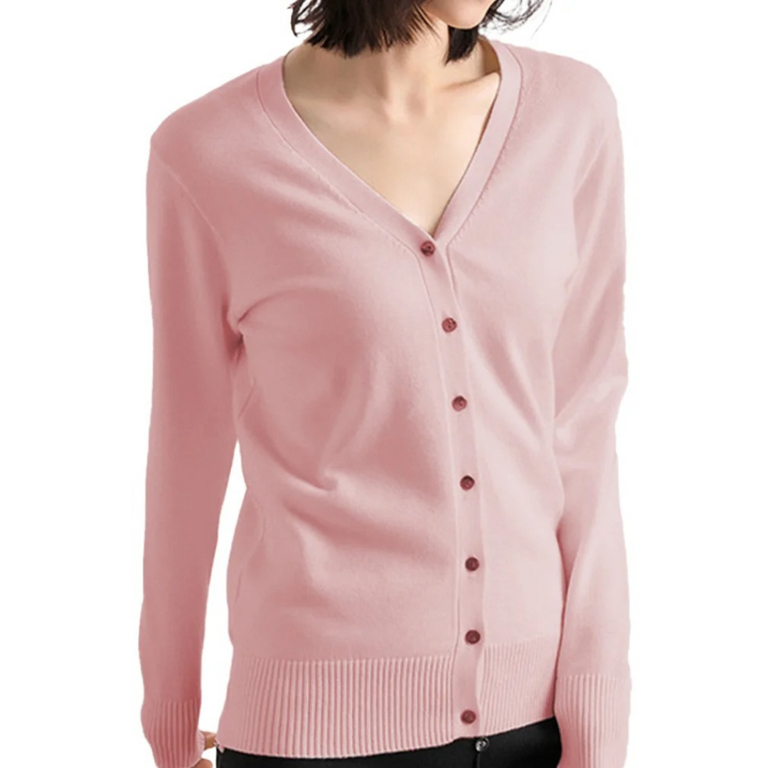Levoire | Cardigan Avec Encolure V Simple Unicolore Manches Longues Rosa