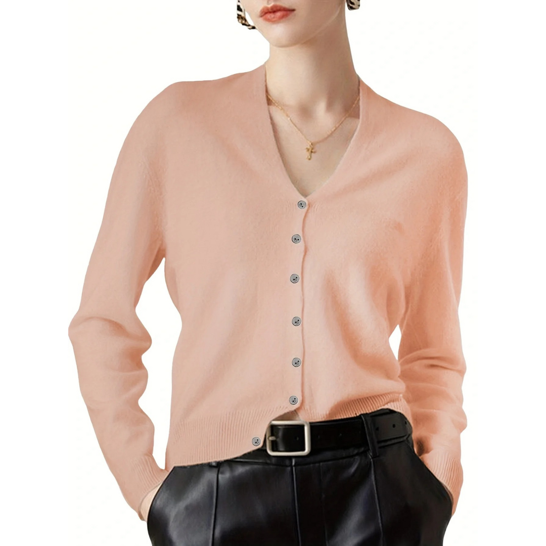 Levoire | Cardigan Avec Encolure V Simple Unicolore Manches Longues Orange