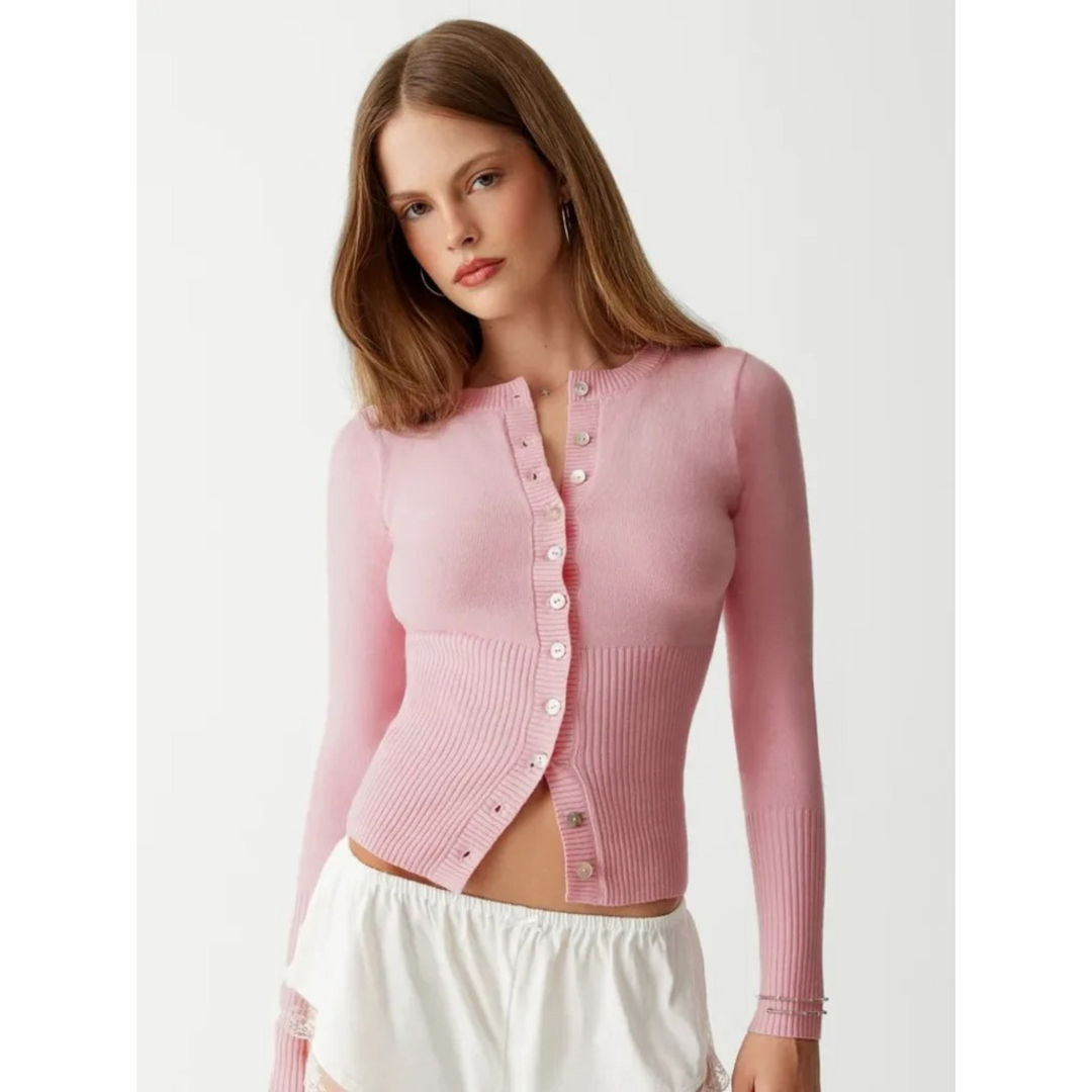 Levoire | Cardigan Avec Texture En Laine Rippée Et Une Poitrine Rosa