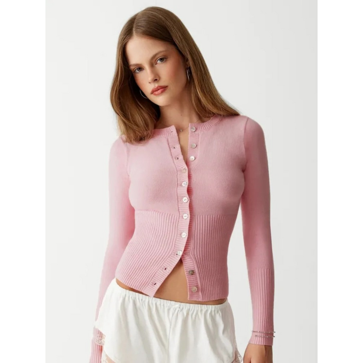 Levoire | Cardigan Avec Texture En Laine Rippée Et Une Poitrine Rosa