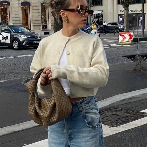 Levoire | Cardigan Avec Fermeture À Boutons Dans Le Style Vert Cropped