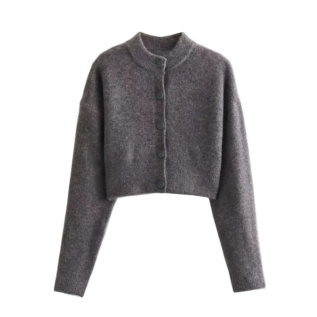 Levoire | Cardigan Avec Fermeture À Boutons Dans Le Style Vert Cropped Gris