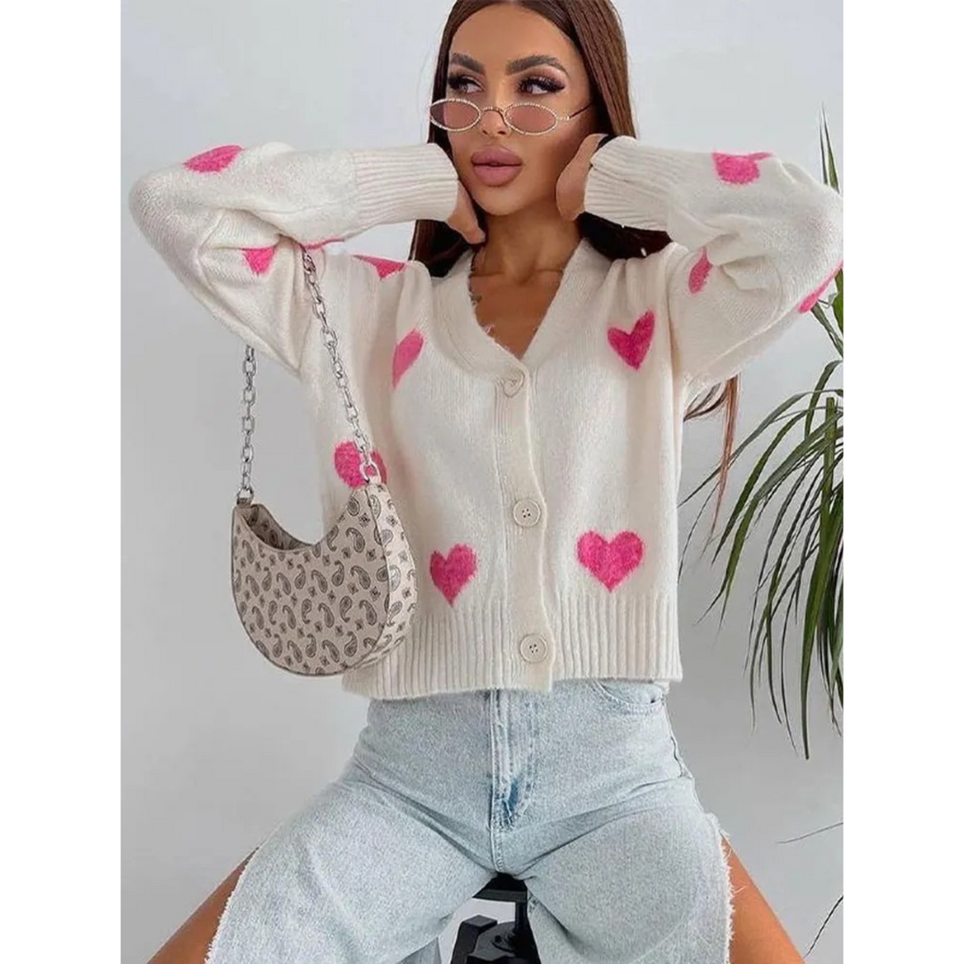 Levoire | Cardigan Avec Imprimé Love Col V Blanc-Rose