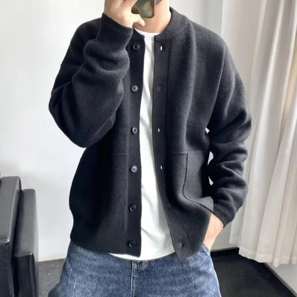 Levoire | Veste En Tricot Décontractée Pour Hommes Avec Poches Et Boutons Noir