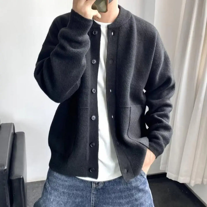 Levoire | Veste En Tricot Décontractée Pour Hommes Avec Poches Et Boutons Noir