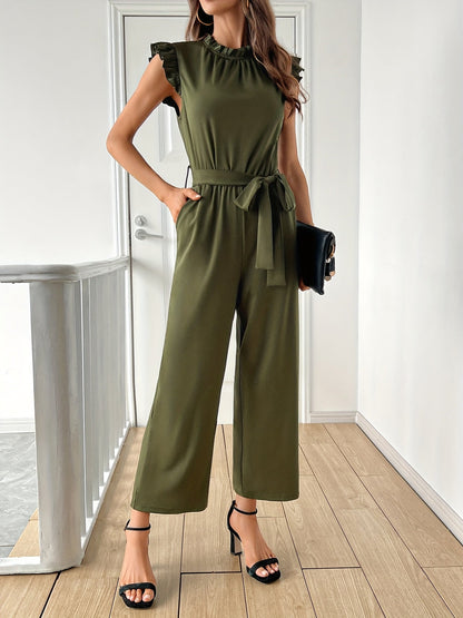 Levoire | Combinaison Élégante Avec Ceinture À Nœud Et Volant Vert