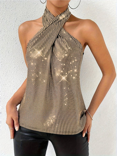 Levoire | Top À Col Montant Avec Ligne De Cou Croisée Élégant Et Sexy Top De Soirée