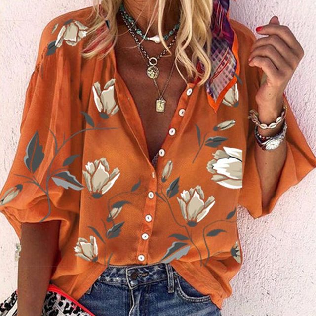 Levoire | Chemise À Motifs Joyeux Pour Femmes Alana Orange