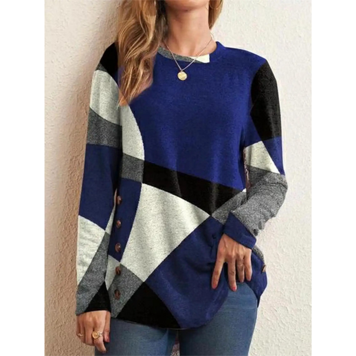 Levoire | Imprimé Géométrique Bleu Avec Bouton Chemise Femme À Manches Longues Bleu