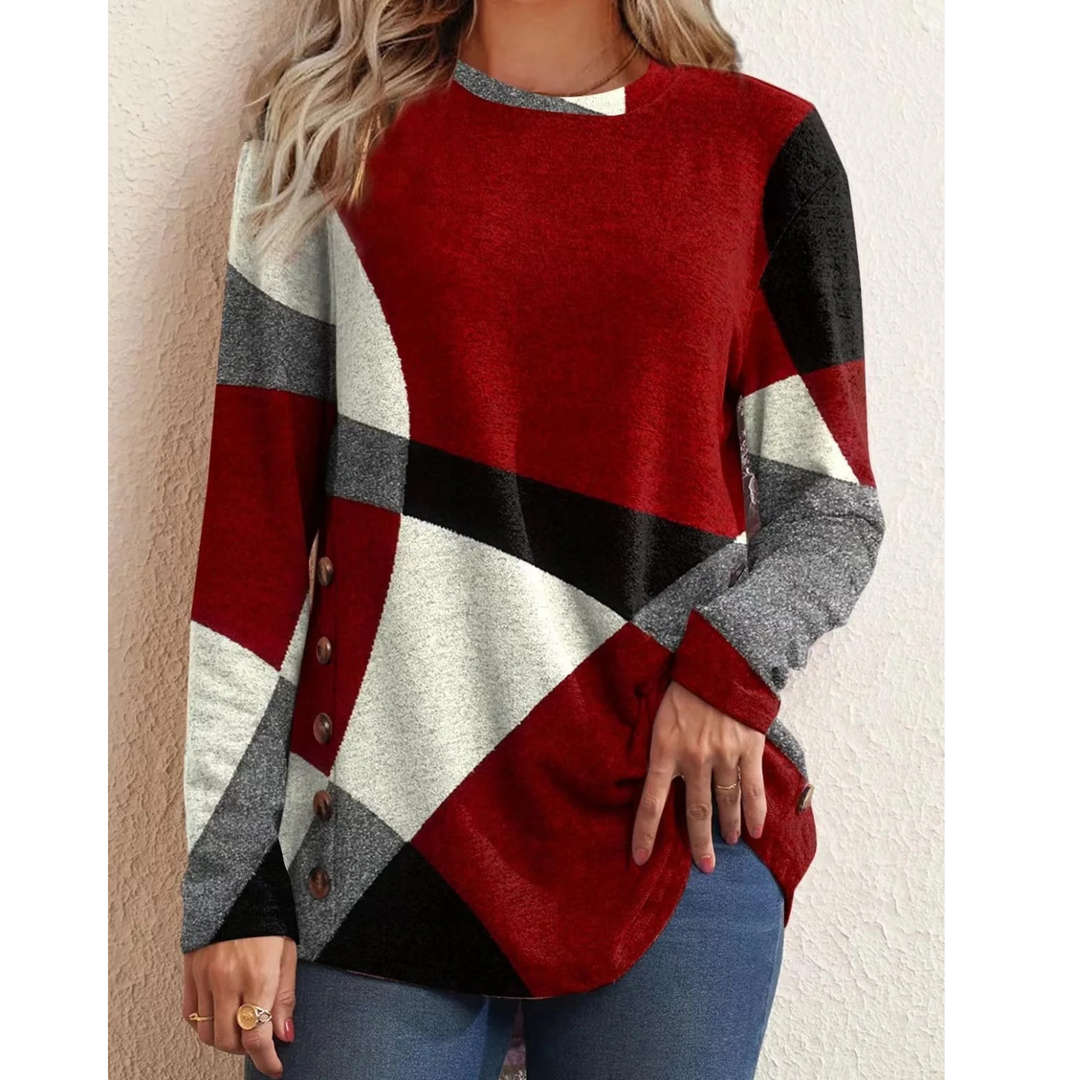 Levoire | Imprimé Géométrique Bleu Avec Bouton Chemise Femme À Manches Longues Rot