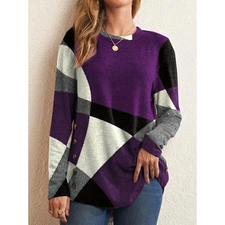 Levoire | Imprimé Géométrique Bleu Avec Bouton Chemise Femme À Manches Longues Lilas