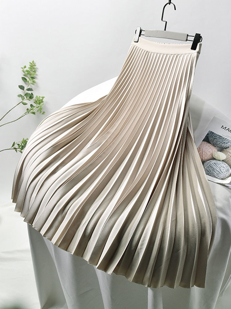 Levoire | Taille Haute Plissé Jupe Longue Vêtements Pour Femmes Beige