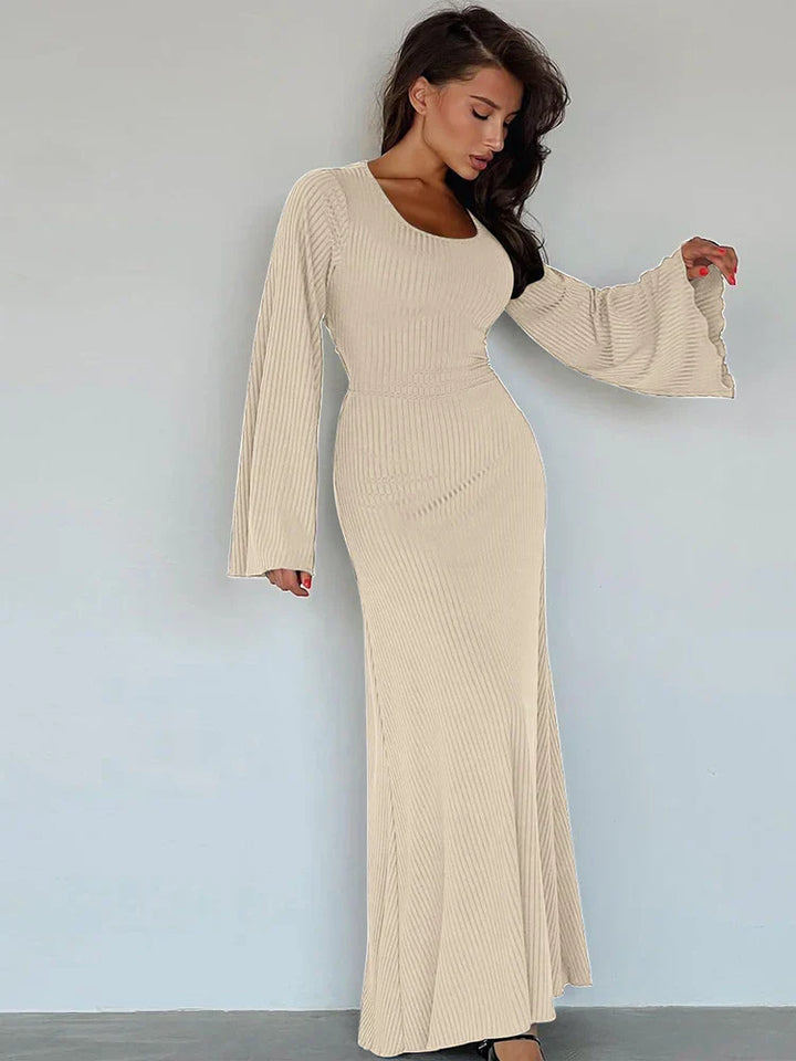 Levoire | Robe Longue Ajustée À Côtes Pour Femmes Abricot