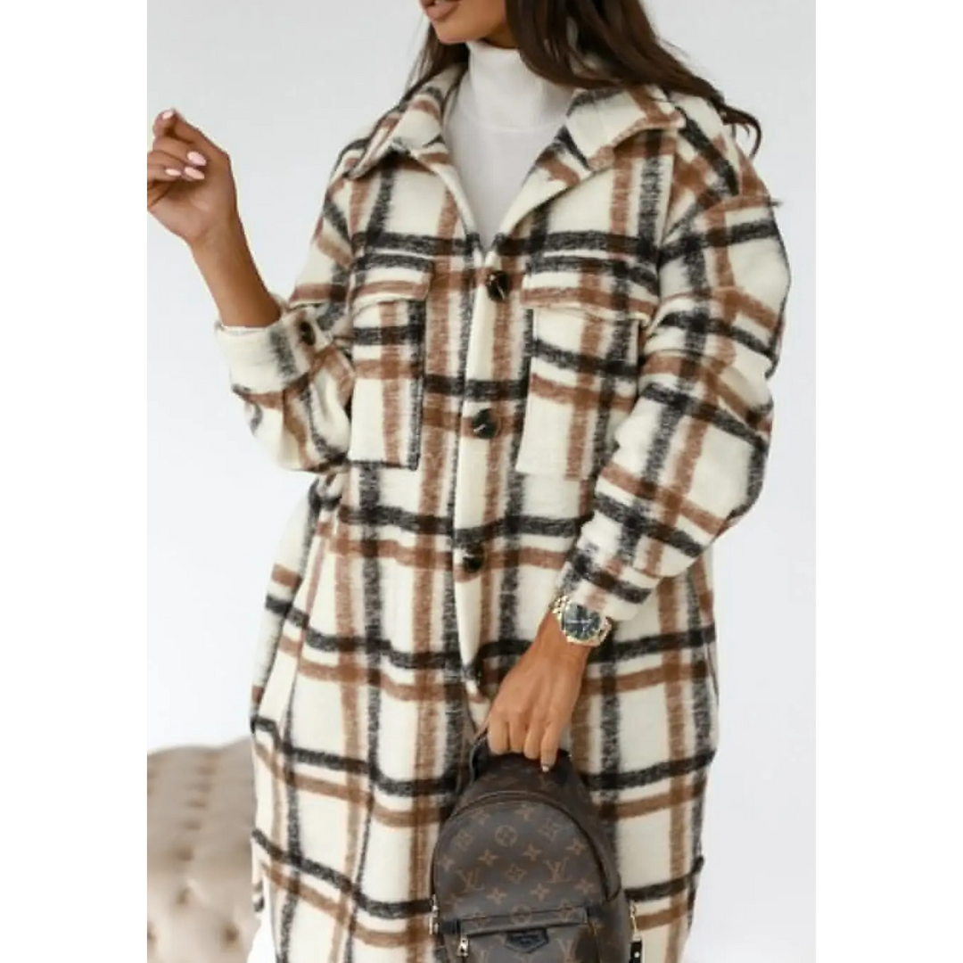 Levoire | Manteau Pour Femmes Avec Col À Revers À Carreaux Marron clair-blanc