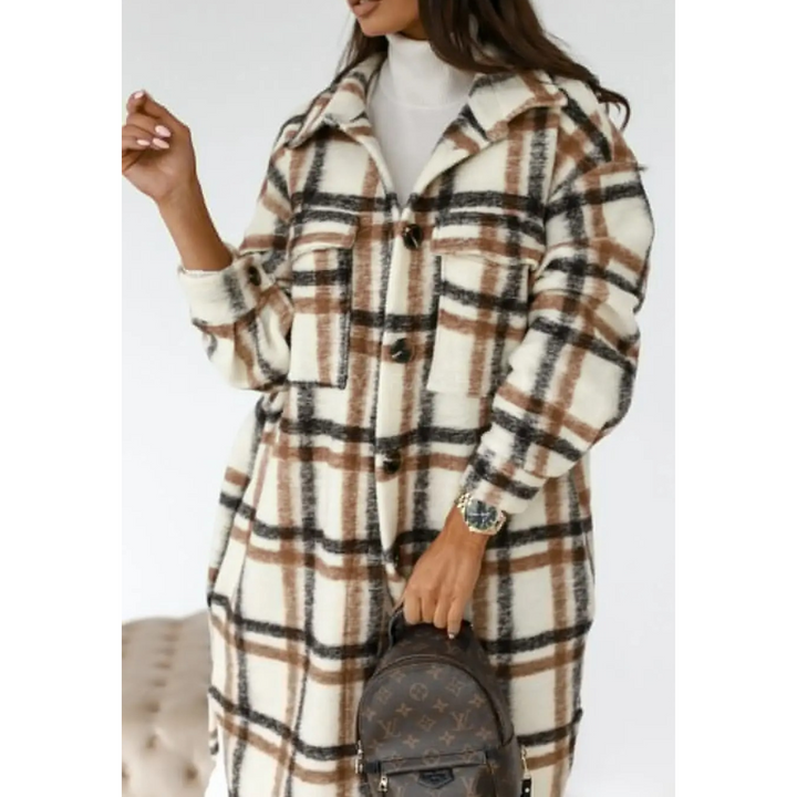 Levoire | Manteau Pour Femmes Avec Col À Revers À Carreaux Marron clair-blanc