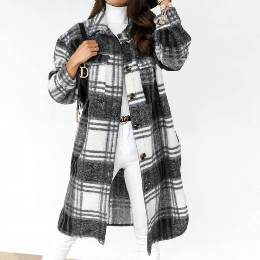 Levoire | Manteau Pour Femmes Avec Col À Revers À Carreaux Gris-blanc