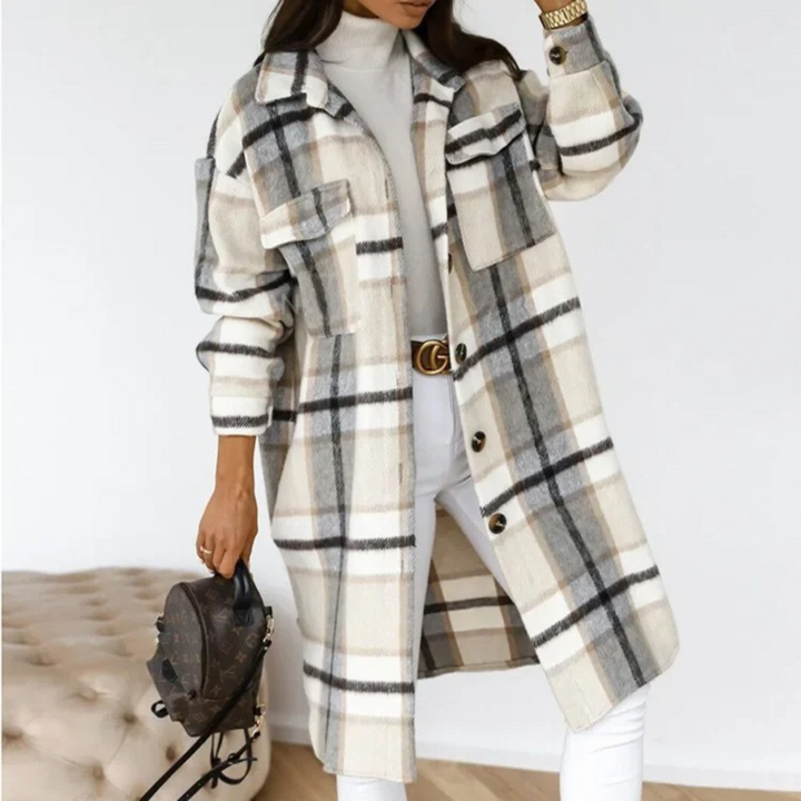 Levoire | Manteau Pour Femmes Avec Col À Revers À Carreaux Blanc-gris