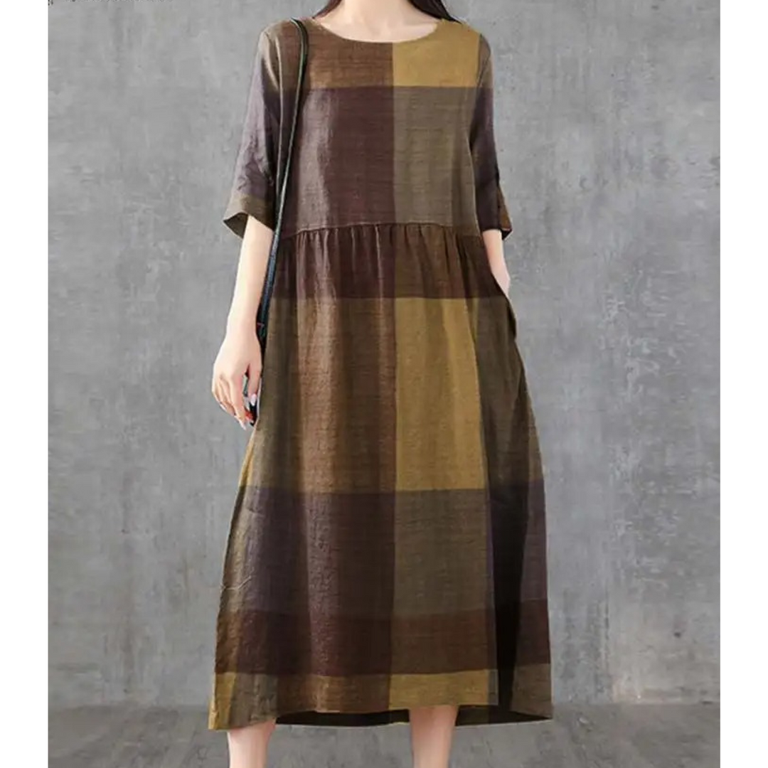 Levoire | Robe En Lin À Carreaux Avec Col Rond Et Polaire