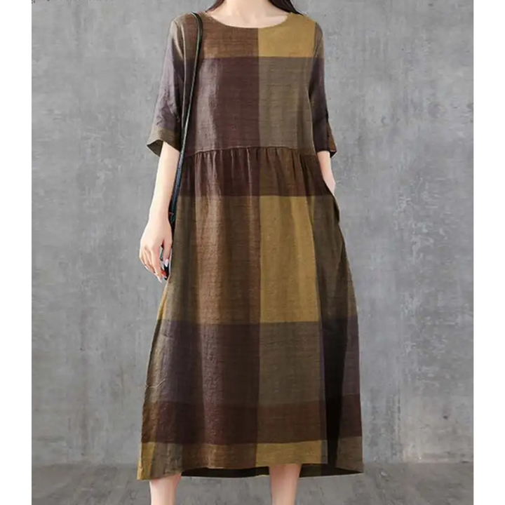 Levoire | Robe En Lin À Carreaux Avec Col Rond Et Polaire
