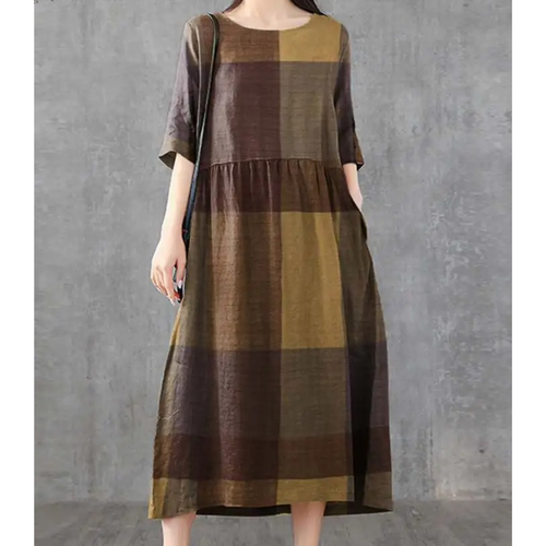 Levoire | Robe En Lin À Carreaux Avec Col Rond Et Polaire