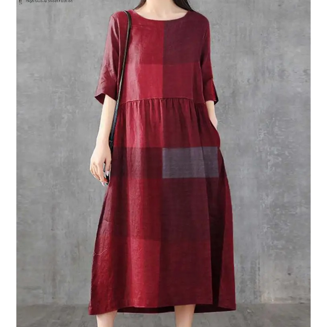 Levoire | Robe En Lin À Carreaux Avec Col Rond Et Polaire Rot