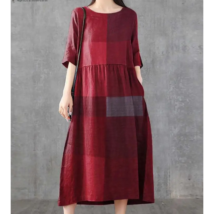 Levoire | Robe En Lin À Carreaux Avec Col Rond Et Polaire Rot