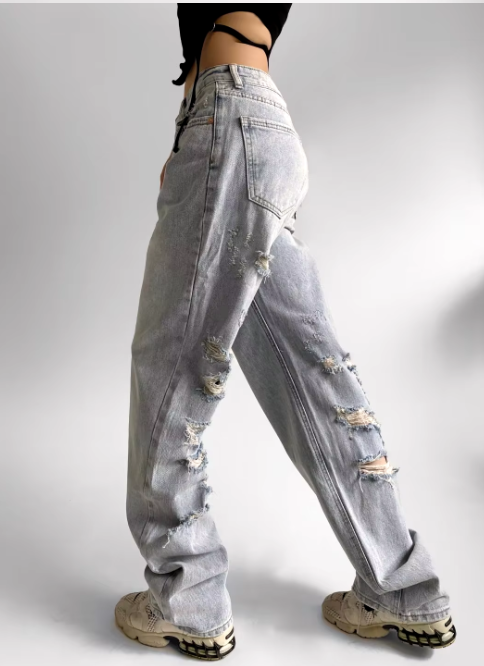 Levoire | Coupe Décontractée Jeans Droits Taille Haute Femmes Bleu ciel