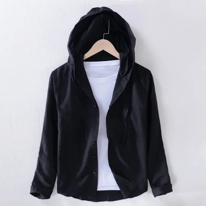 Levoire | Chemise En Lin Decontractee Avec Capuche Hommes Noir