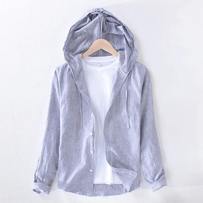 Levoire | Chemise En Lin Decontractee Avec Capuche Hommes Gris