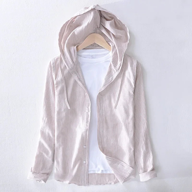 Levoire | Chemise En Lin Decontractee Avec Capuche Hommes Khaki