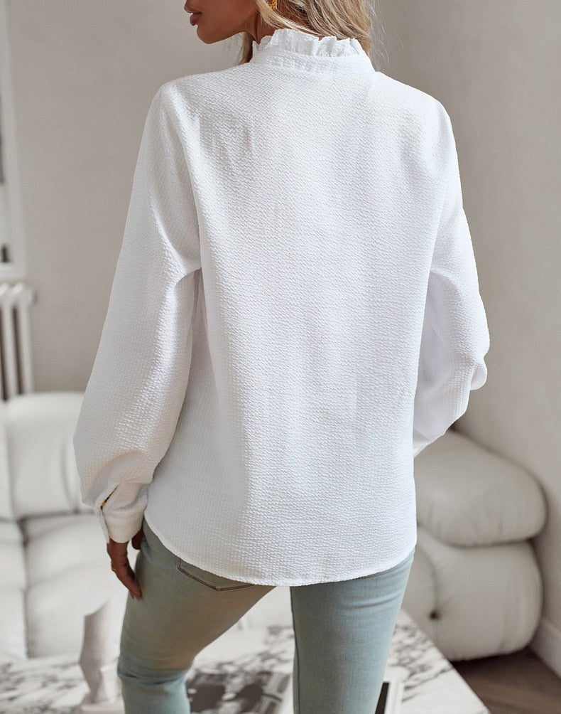 Levoire | Blouse Femme À Manches Longues Avec Fermeture À Boutons Et Volants